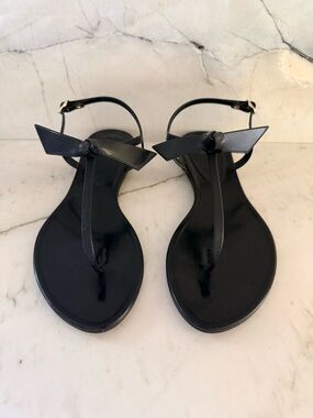 Black Women's Bow T-Strap Sandals